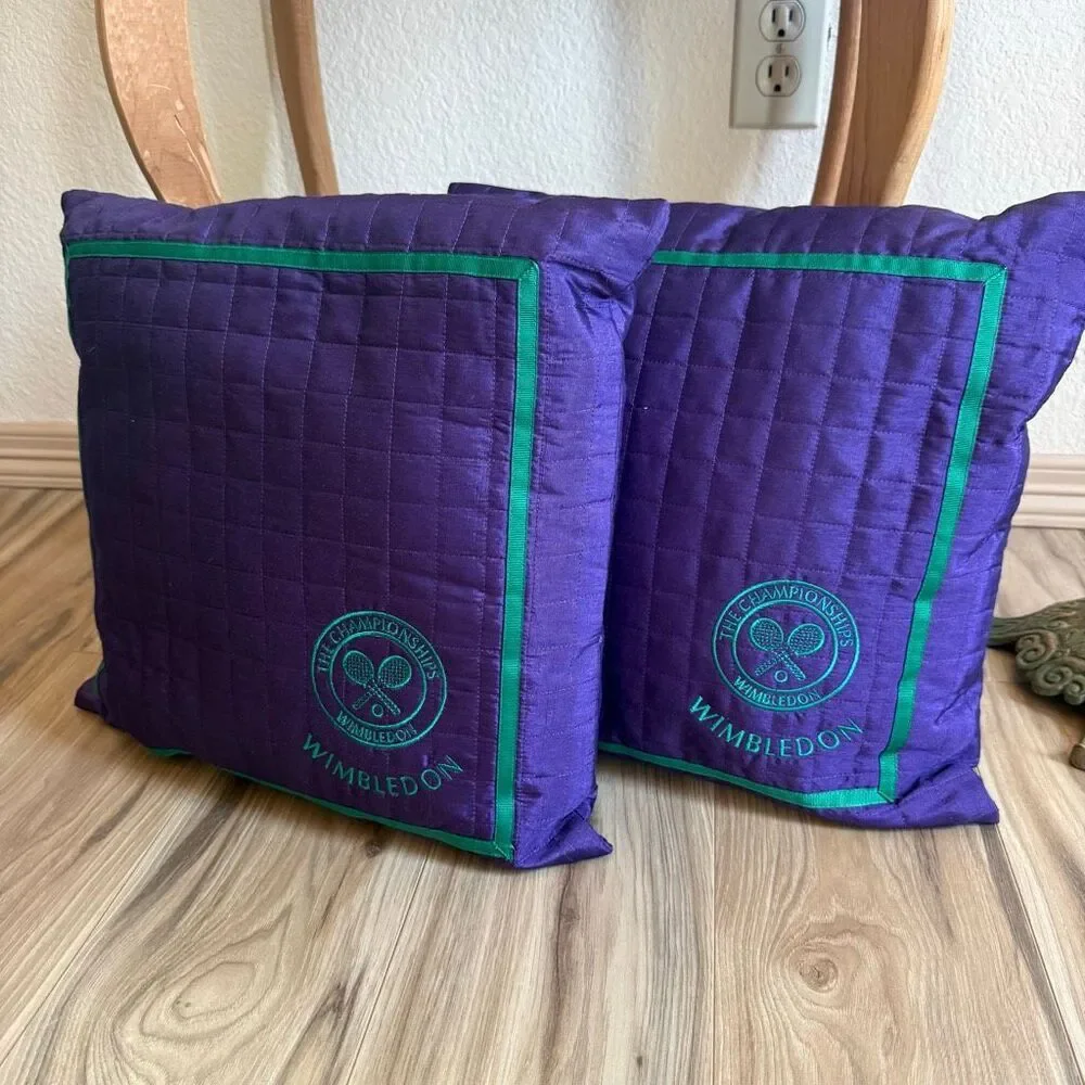Vintage Wimbledon Tennis Championship Quilted Purple Throw Pillows Set of 2